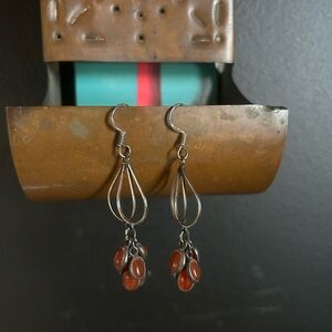 Sterling Silver Carnelian Cabochan Beaded Dangle Earrings